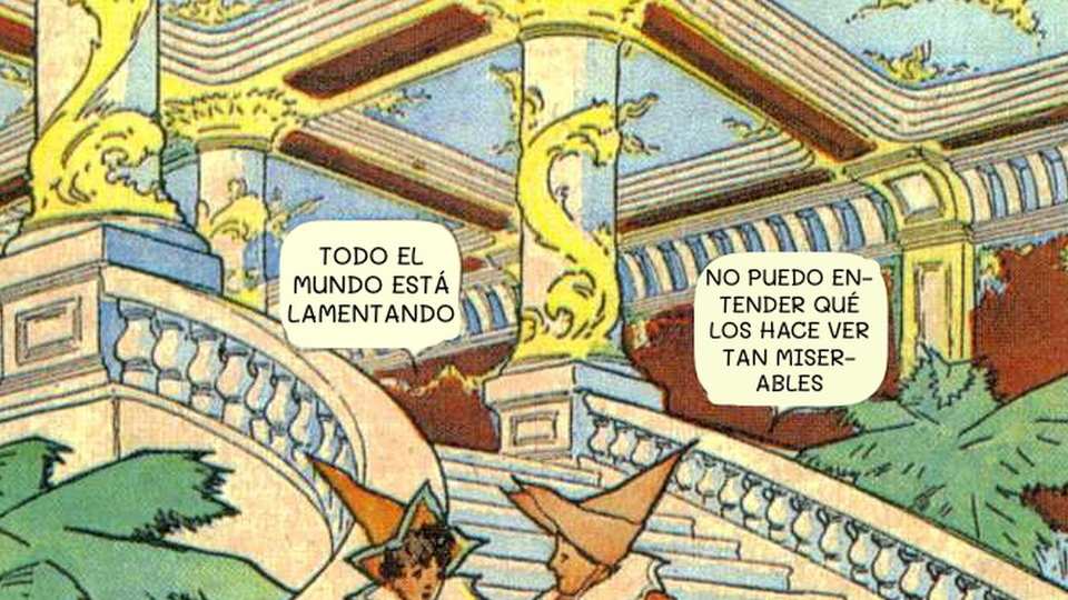 A comic panel whose speech bubbles have been translated in place