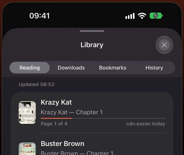 Mieru's library with several series and their reading progress