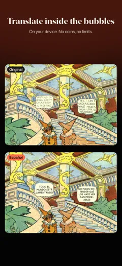 Speech bubbles, original and translated